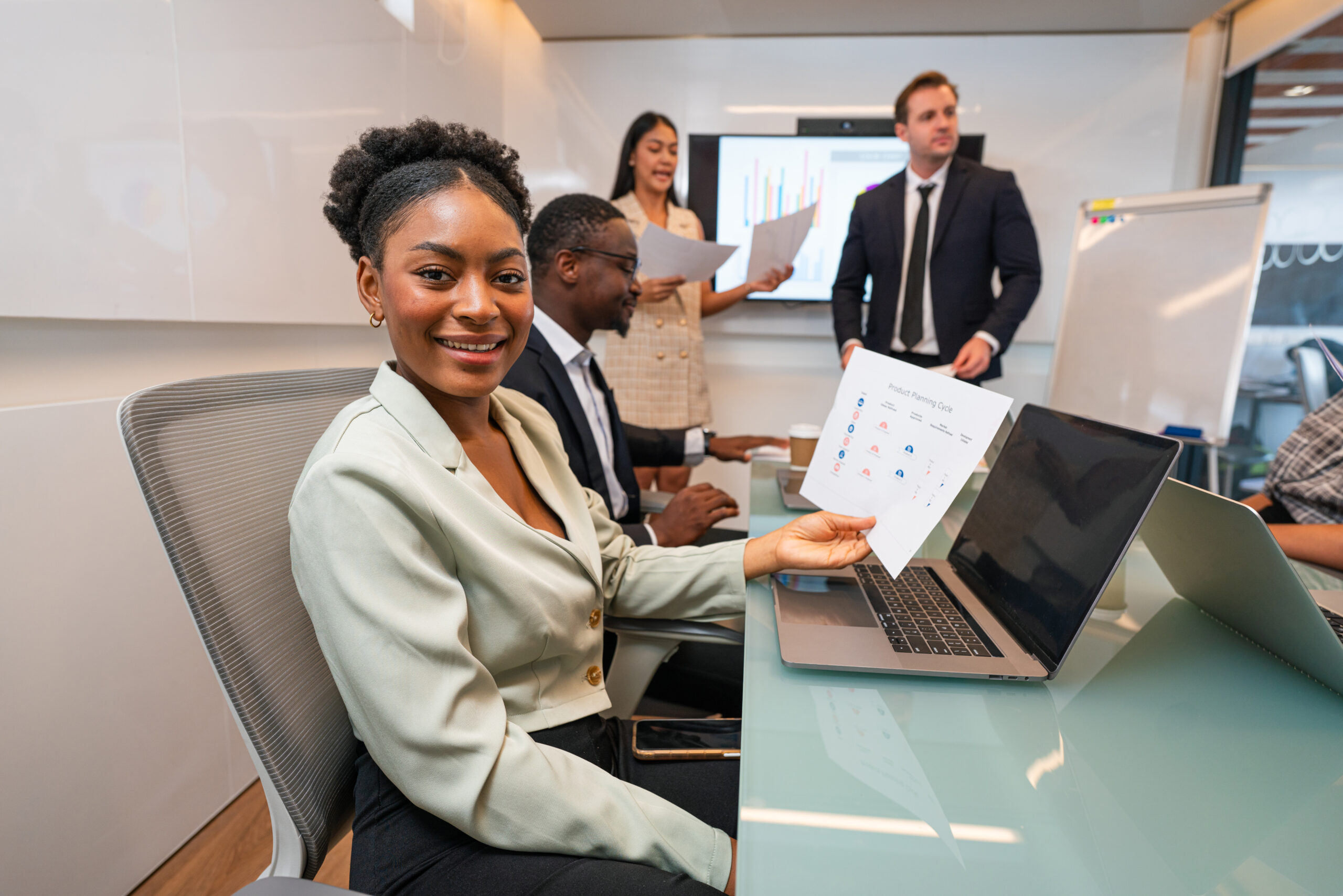 Smiling confident professional business woman corporate leader, happy mature female executive, lady manager standing in office and looking at camera.